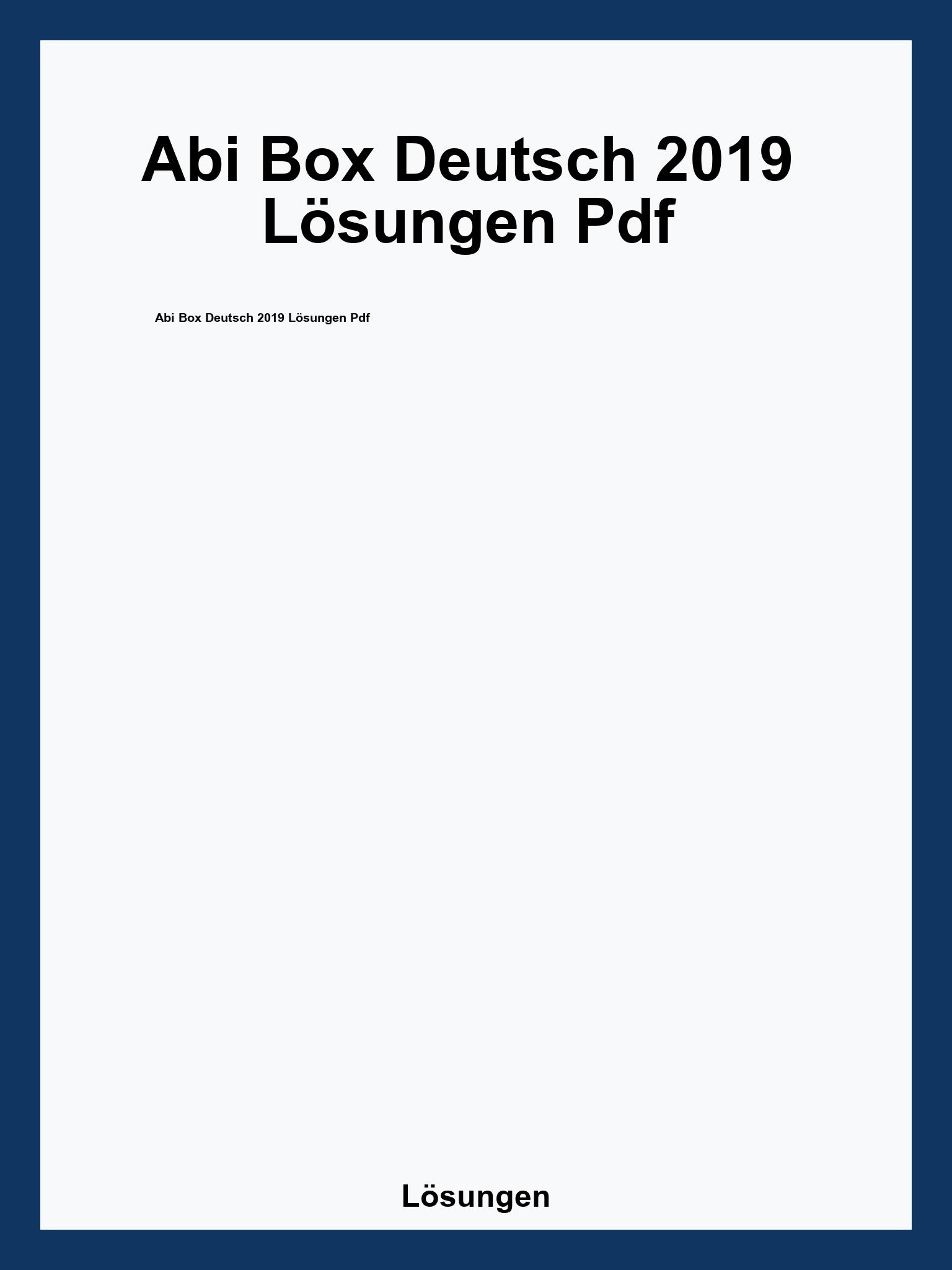 Abi Box Deutsch 2019 Lösungen Pdf