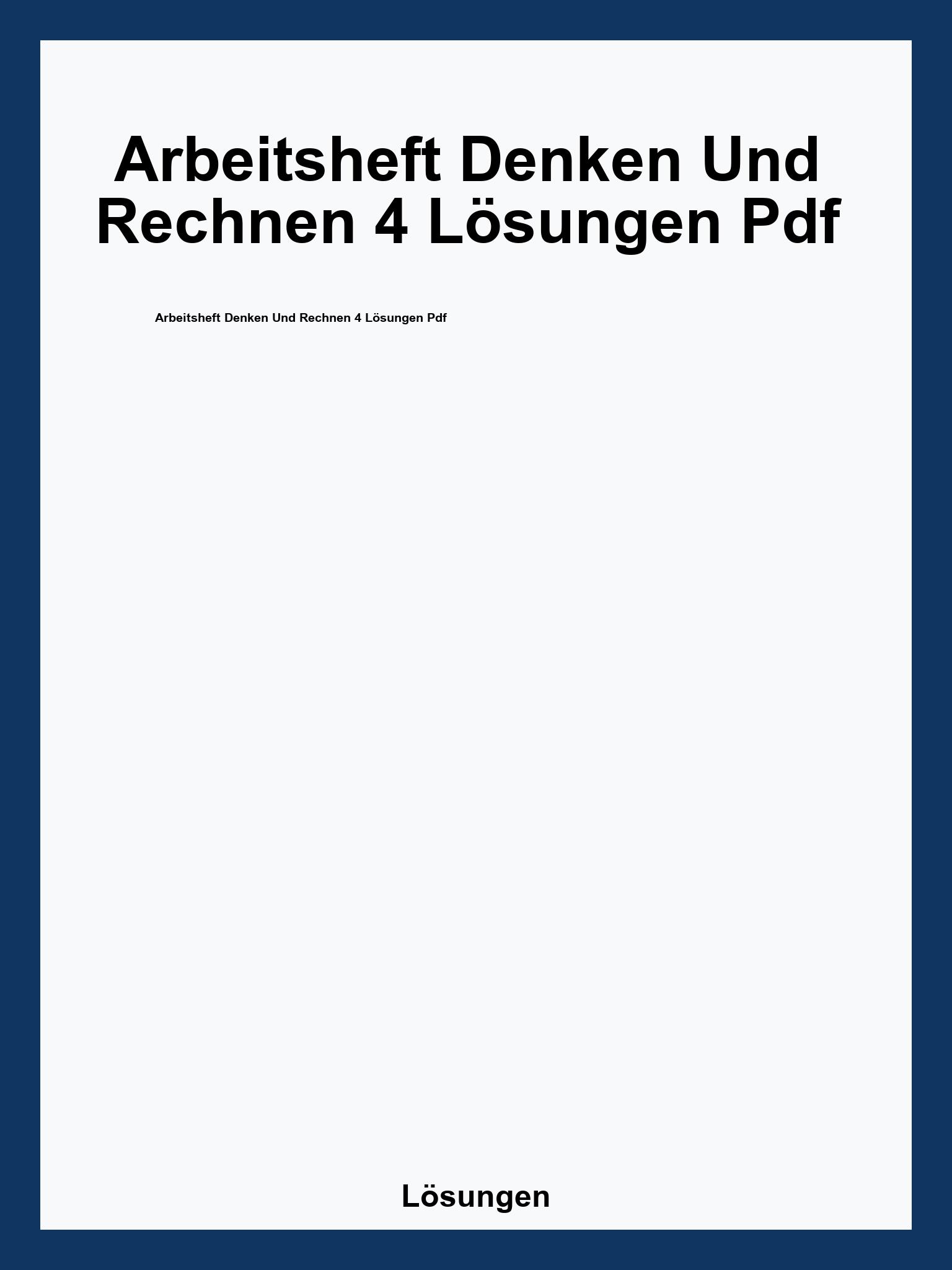 Arbeitsheft Denken Und Rechnen 4 Lösungen Pdf