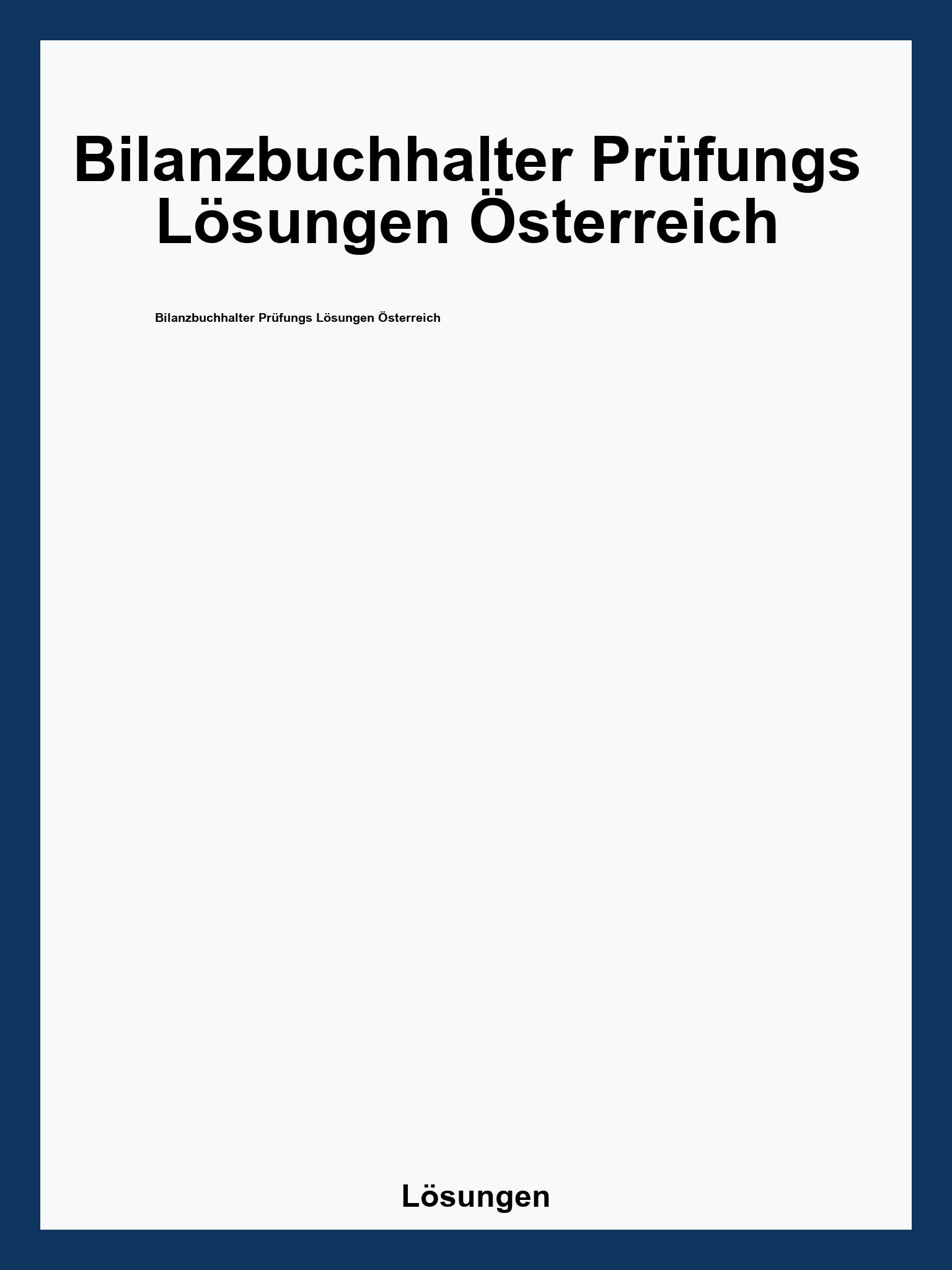 Bilanzbuchhalter Prüfungs Lösungen Österreich