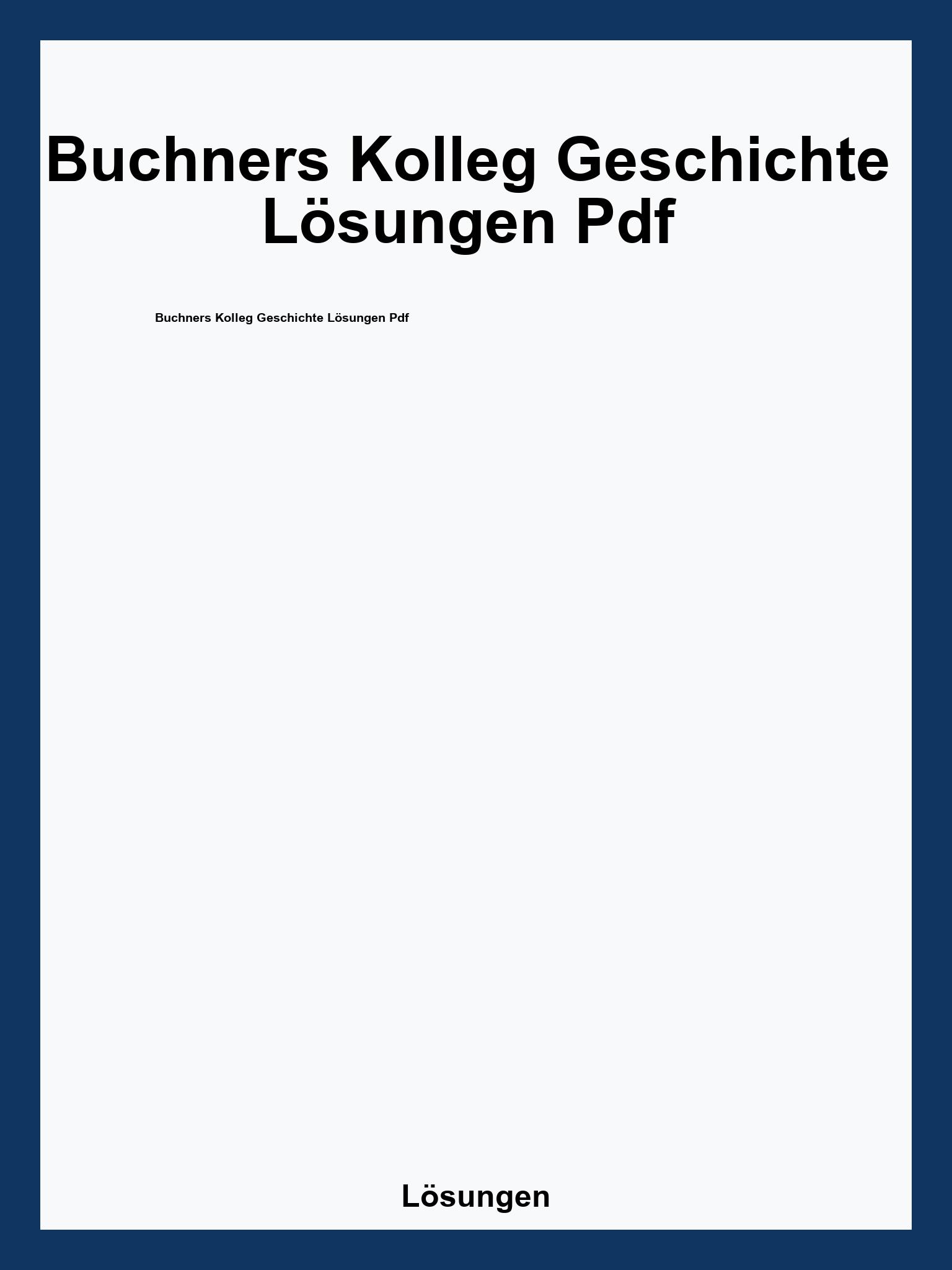 Buchners Kolleg Geschichte Lösungen Pdf