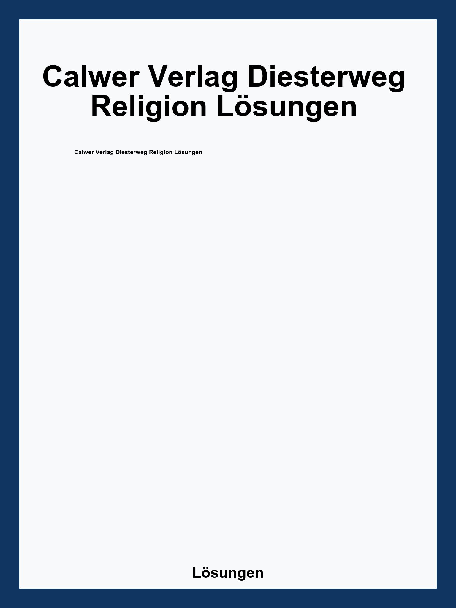 Calwer Verlag Diesterweg Religion Lösungen