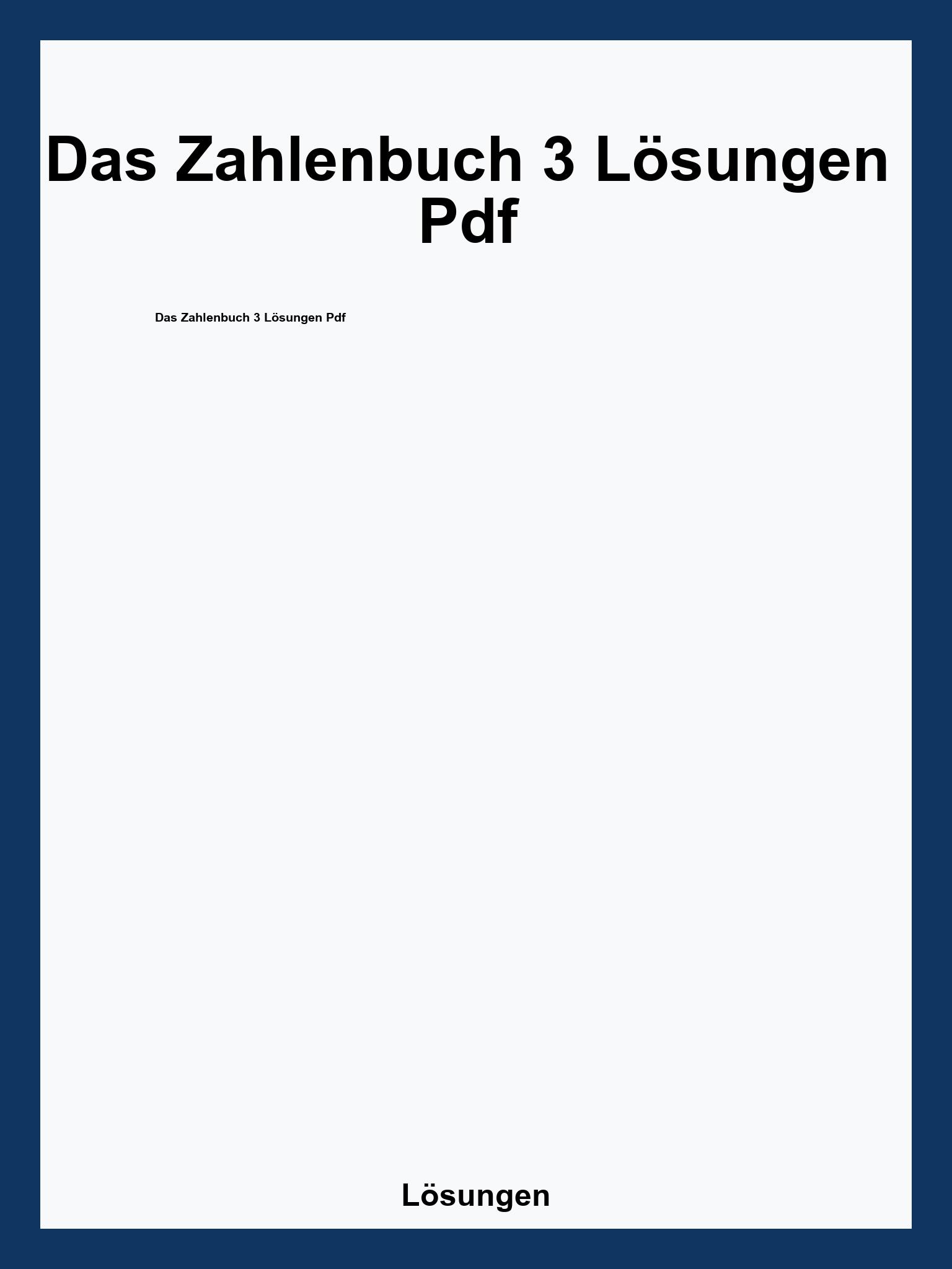 Das Zahlenbuch 3 Lösungen Pdf