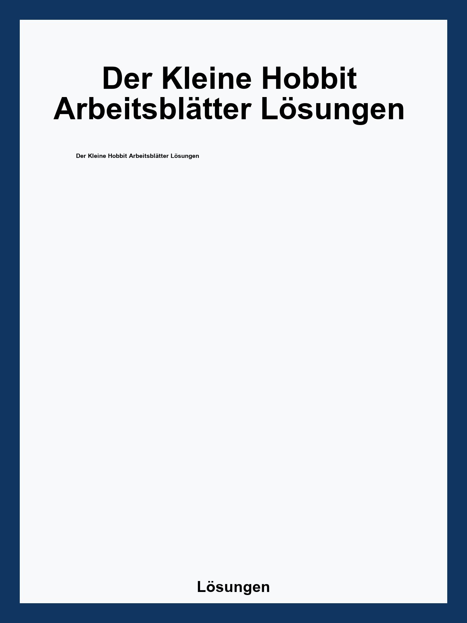 Der Kleine Hobbit Arbeitsblätter Lösungen