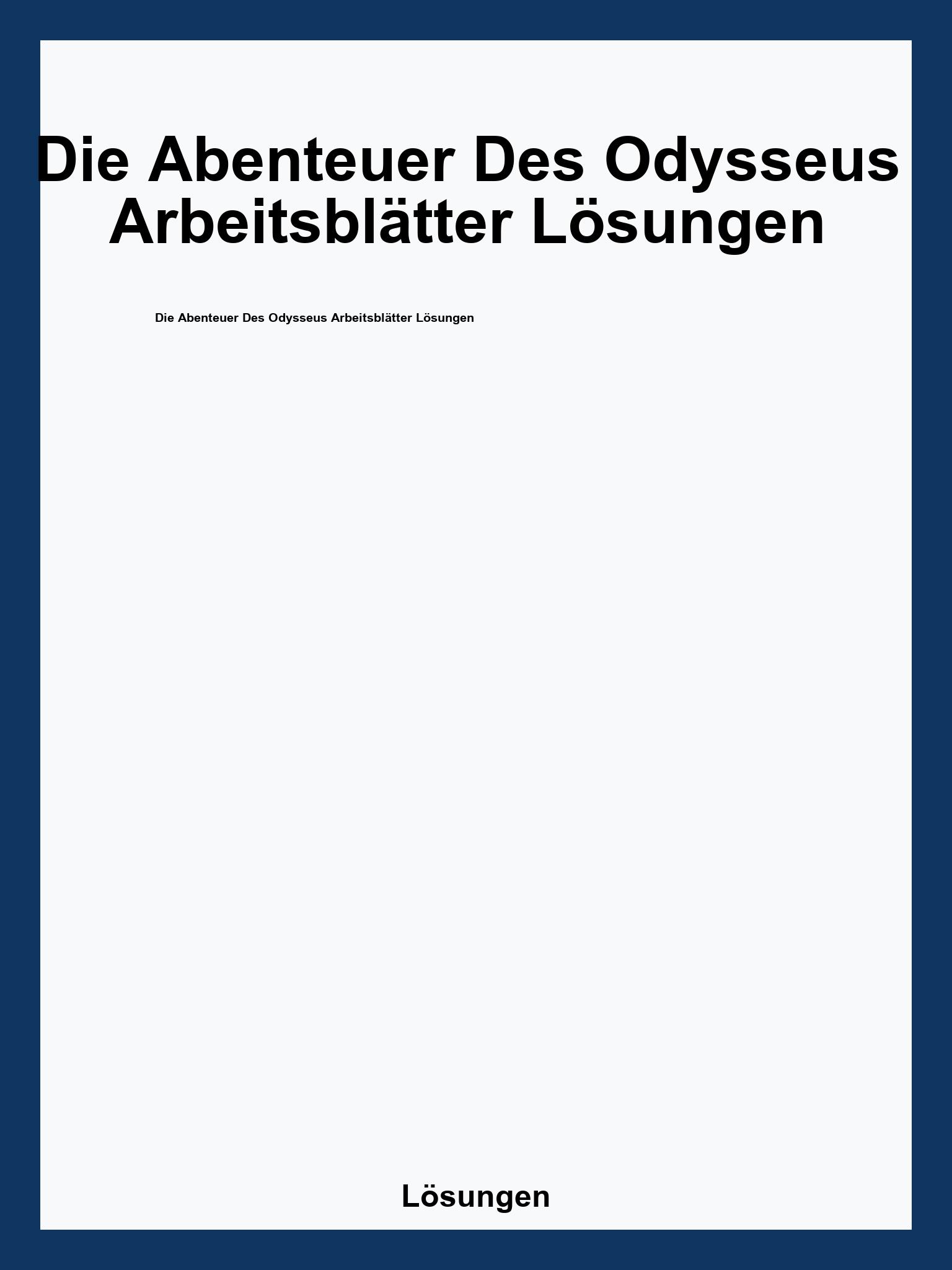 Die Abenteuer Des Odysseus Arbeitsblätter Lösungen