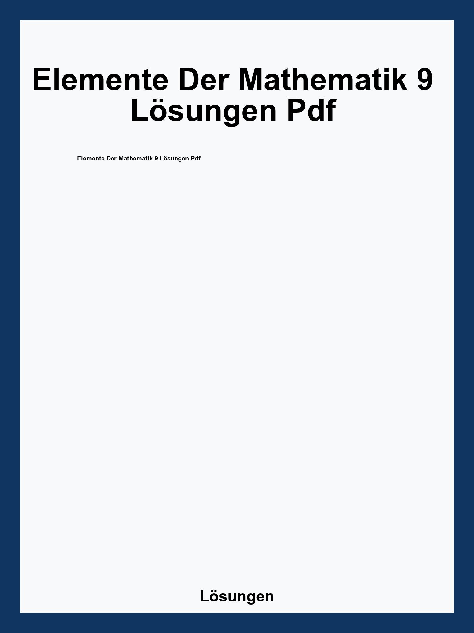 Elemente Der Mathematik 9 Lösungen Pdf