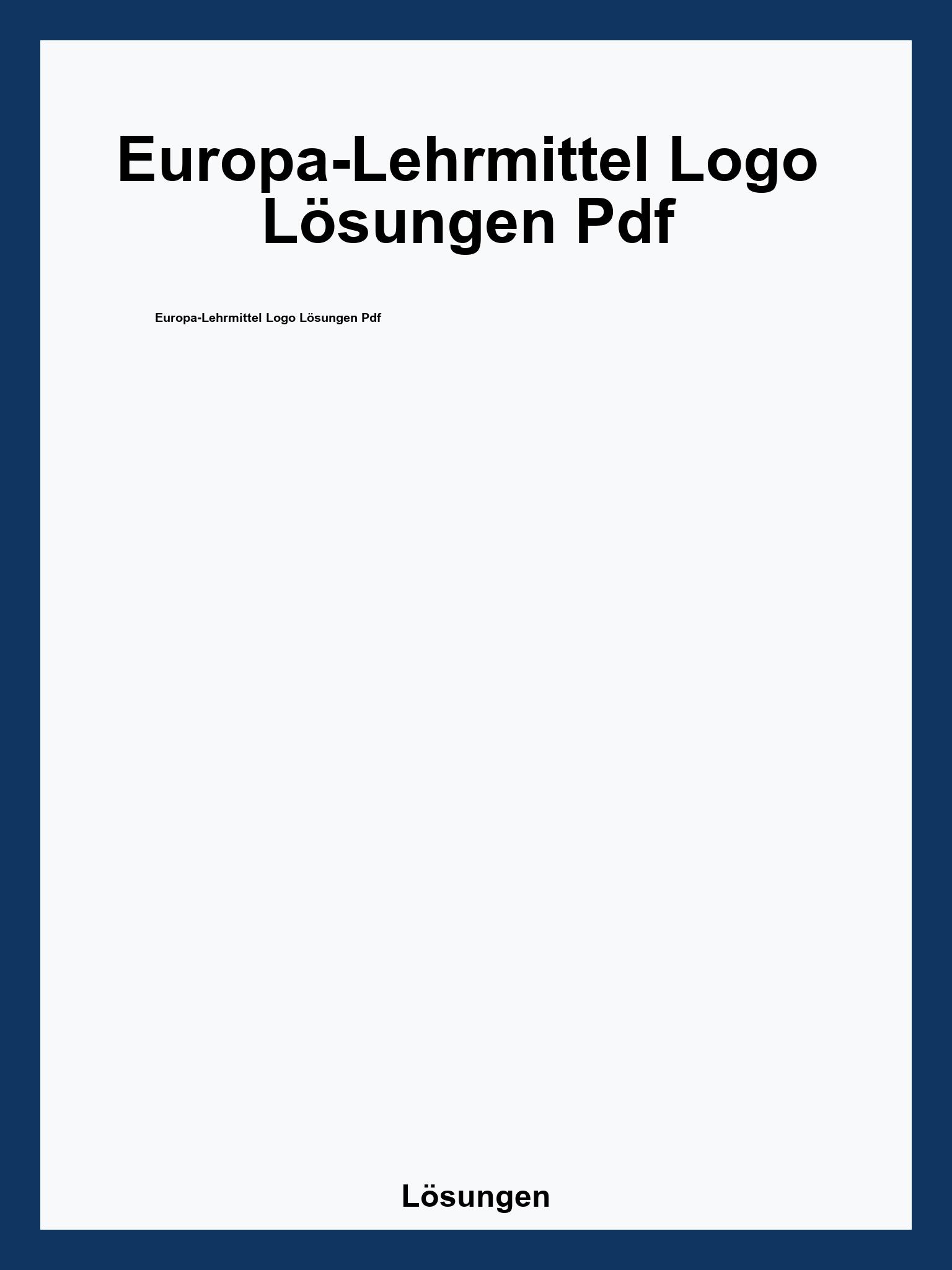 Europa-Lehrmittel Logo Lösungen Pdf