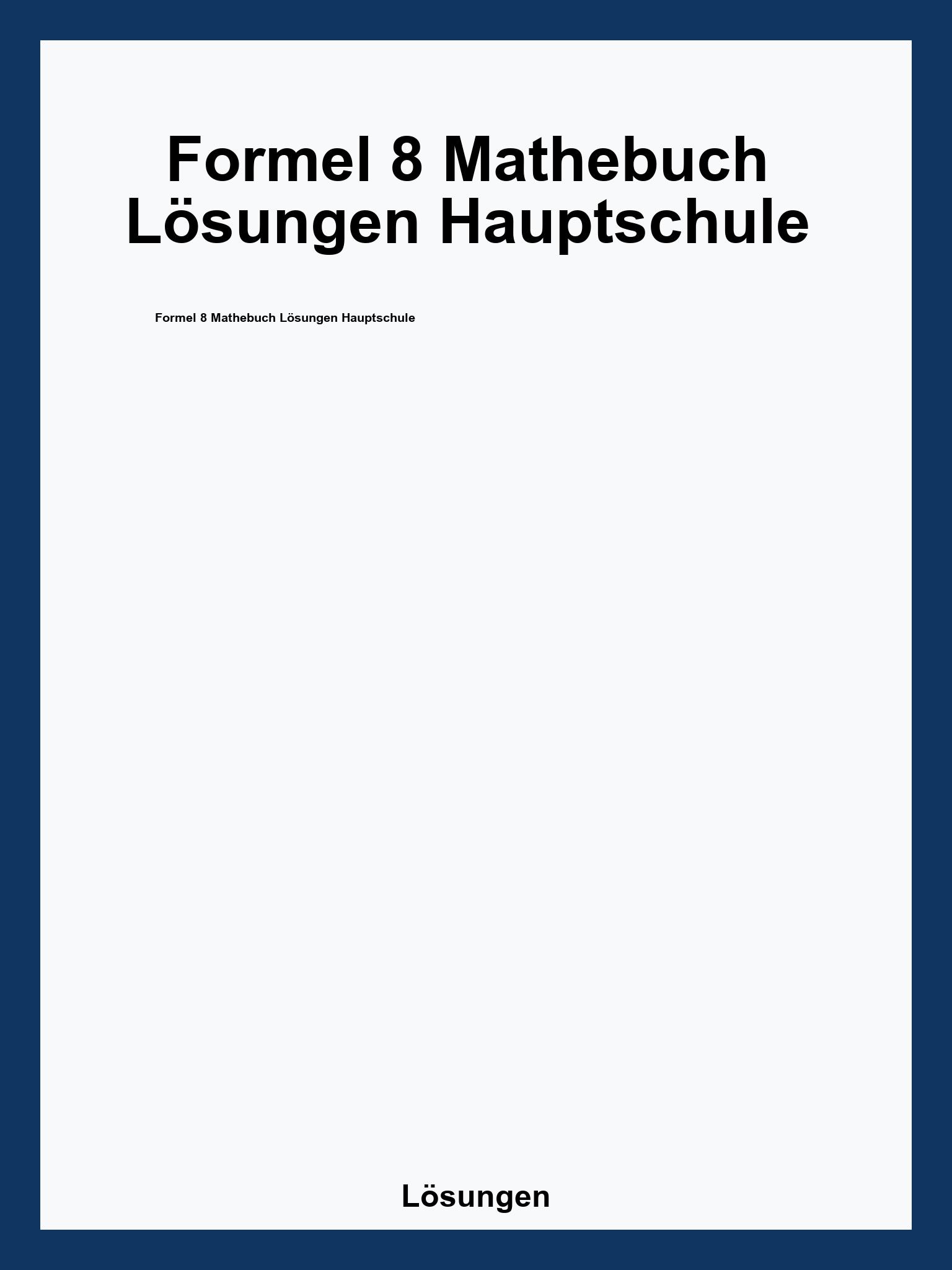 Formel 8 Mathebuch Lösungen Hauptschule