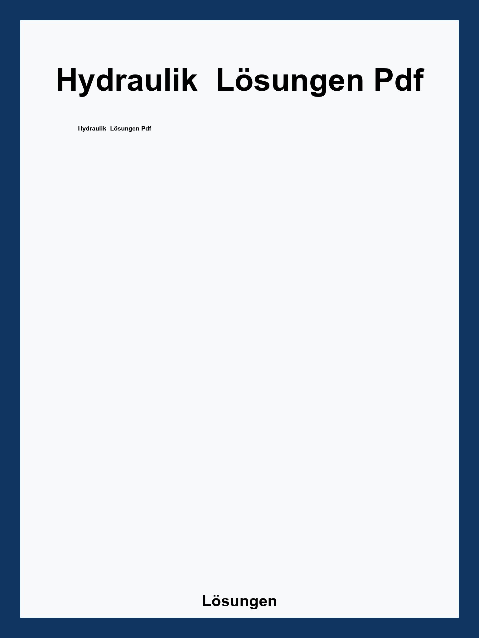 Hydraulik  Lösungen Pdf