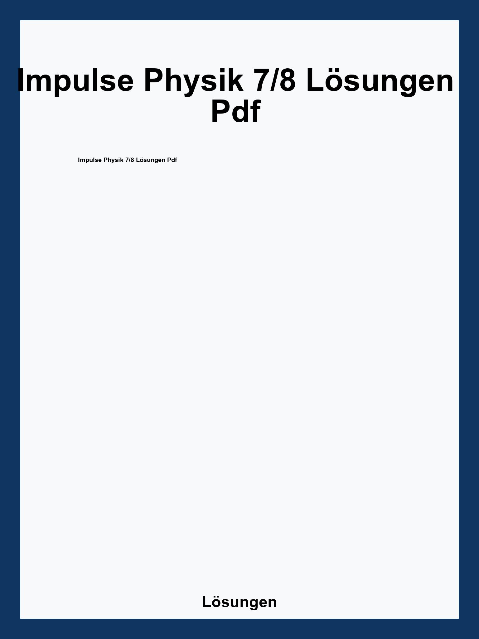 Impulse Physik 7/8 Lösungen Pdf