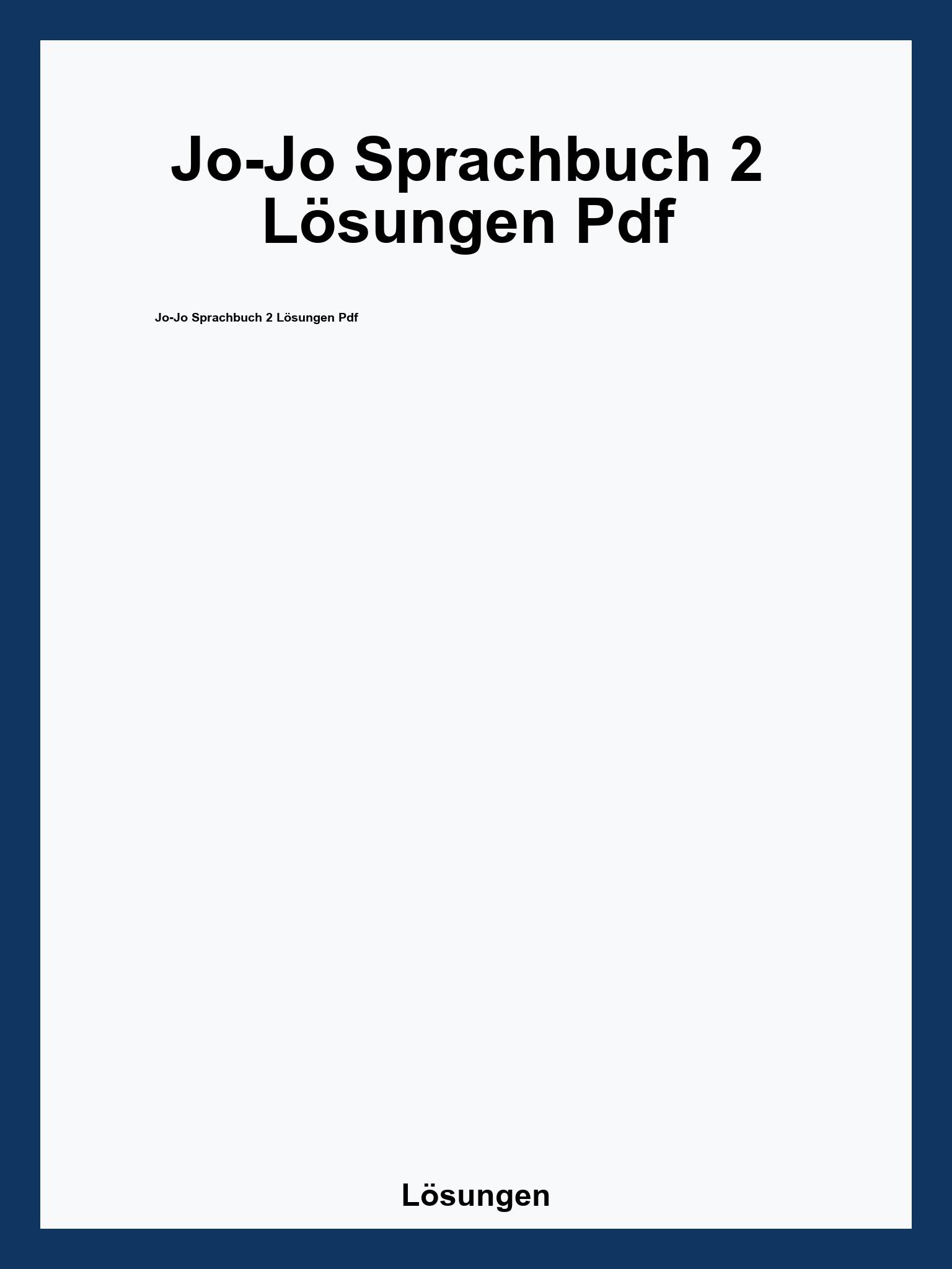 Jo-Jo Sprachbuch 2 Lösungen Pdf