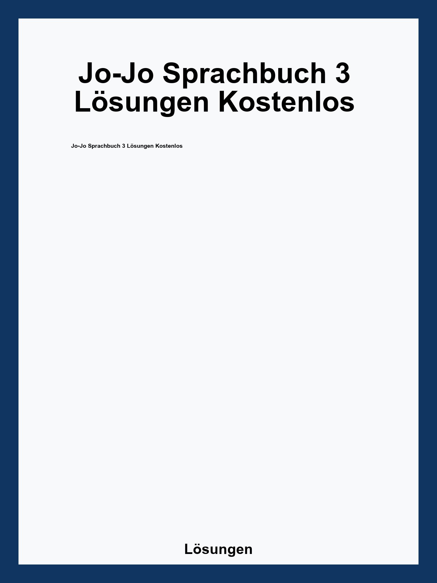 Jo-Jo Sprachbuch 3 Lösungen Kostenlos