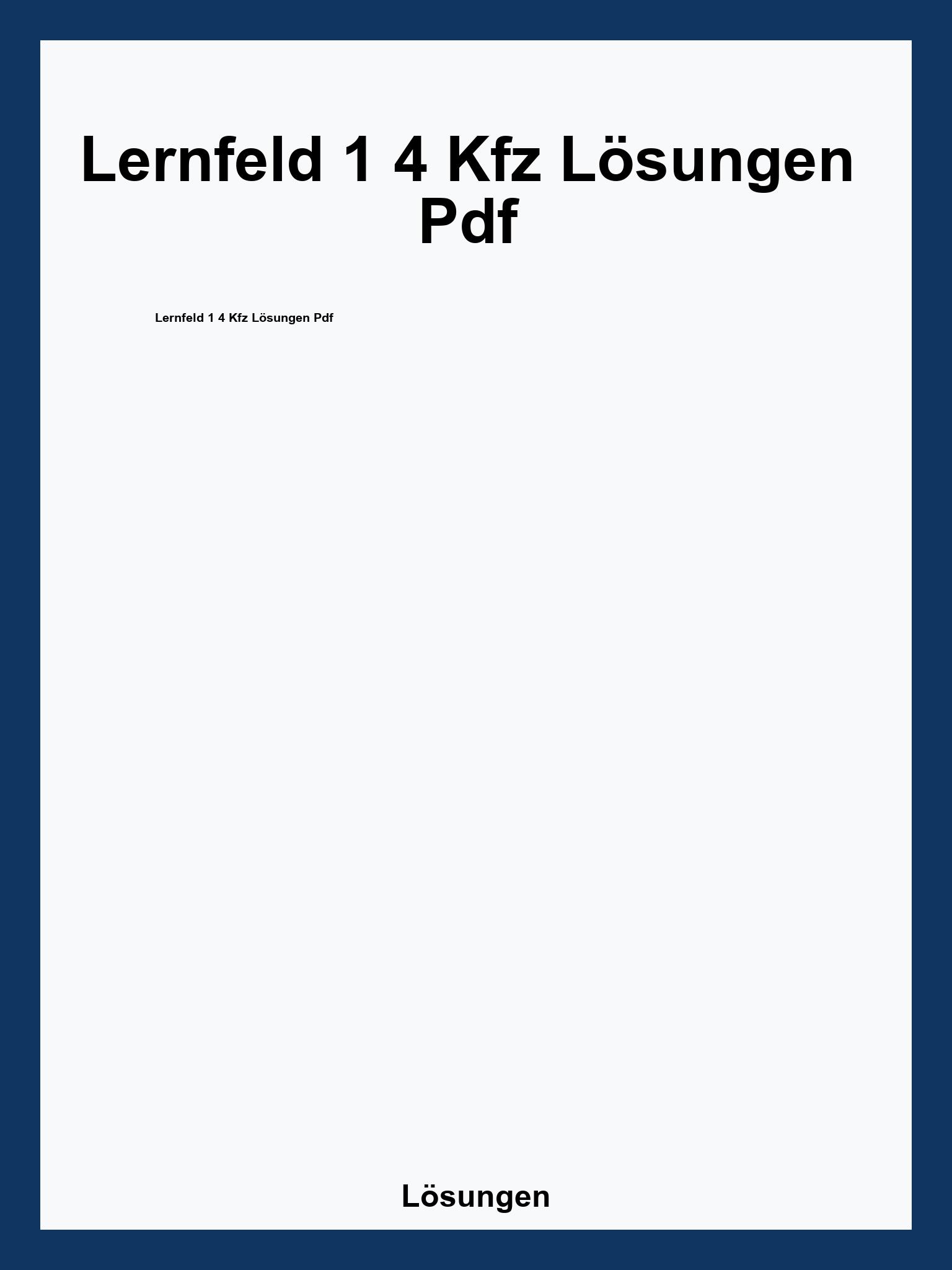 Lernfeld 1 4 Kfz Lösungen Pdf