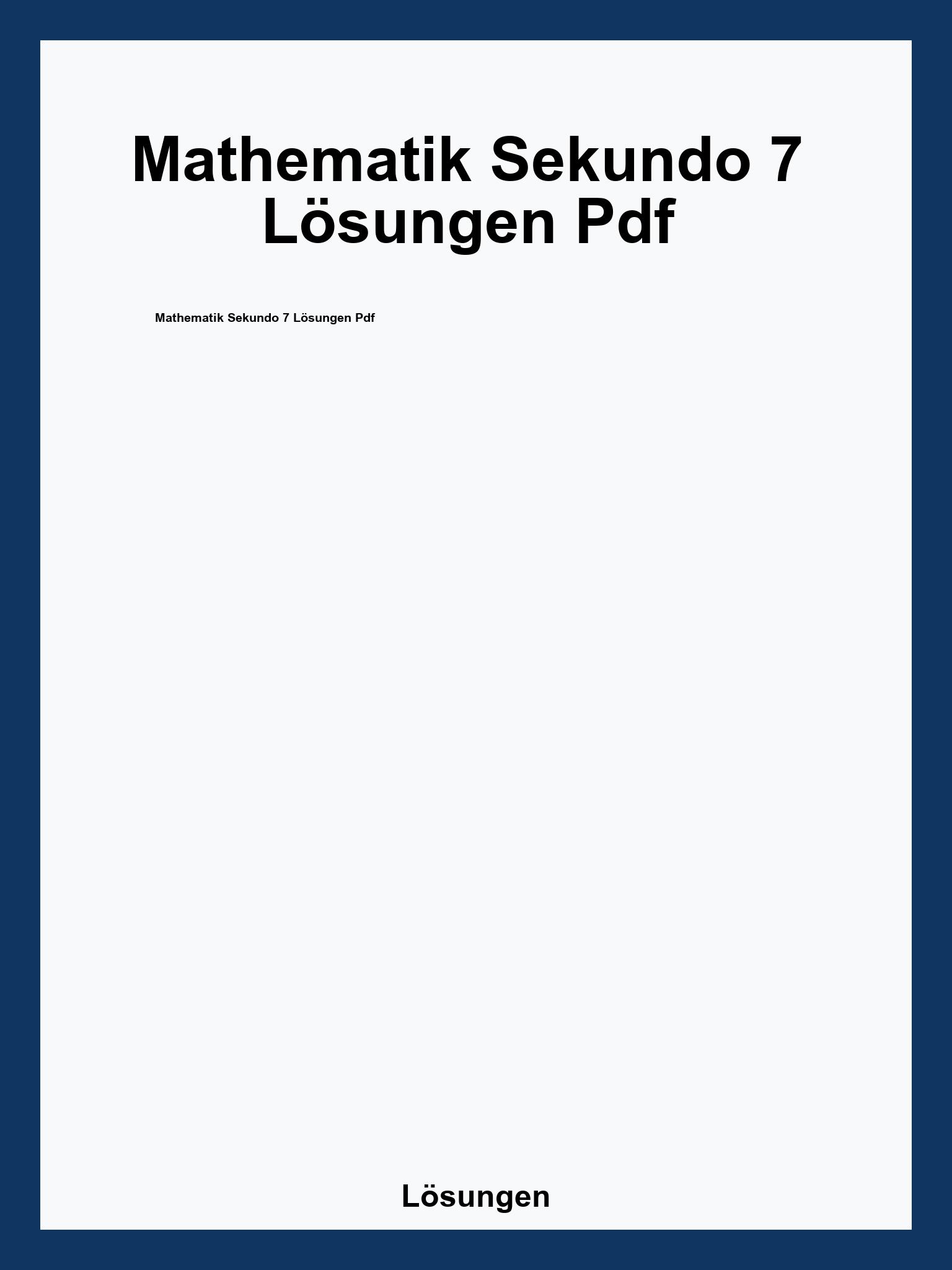 Mathematik Sekundo 7 Lösungen Pdf