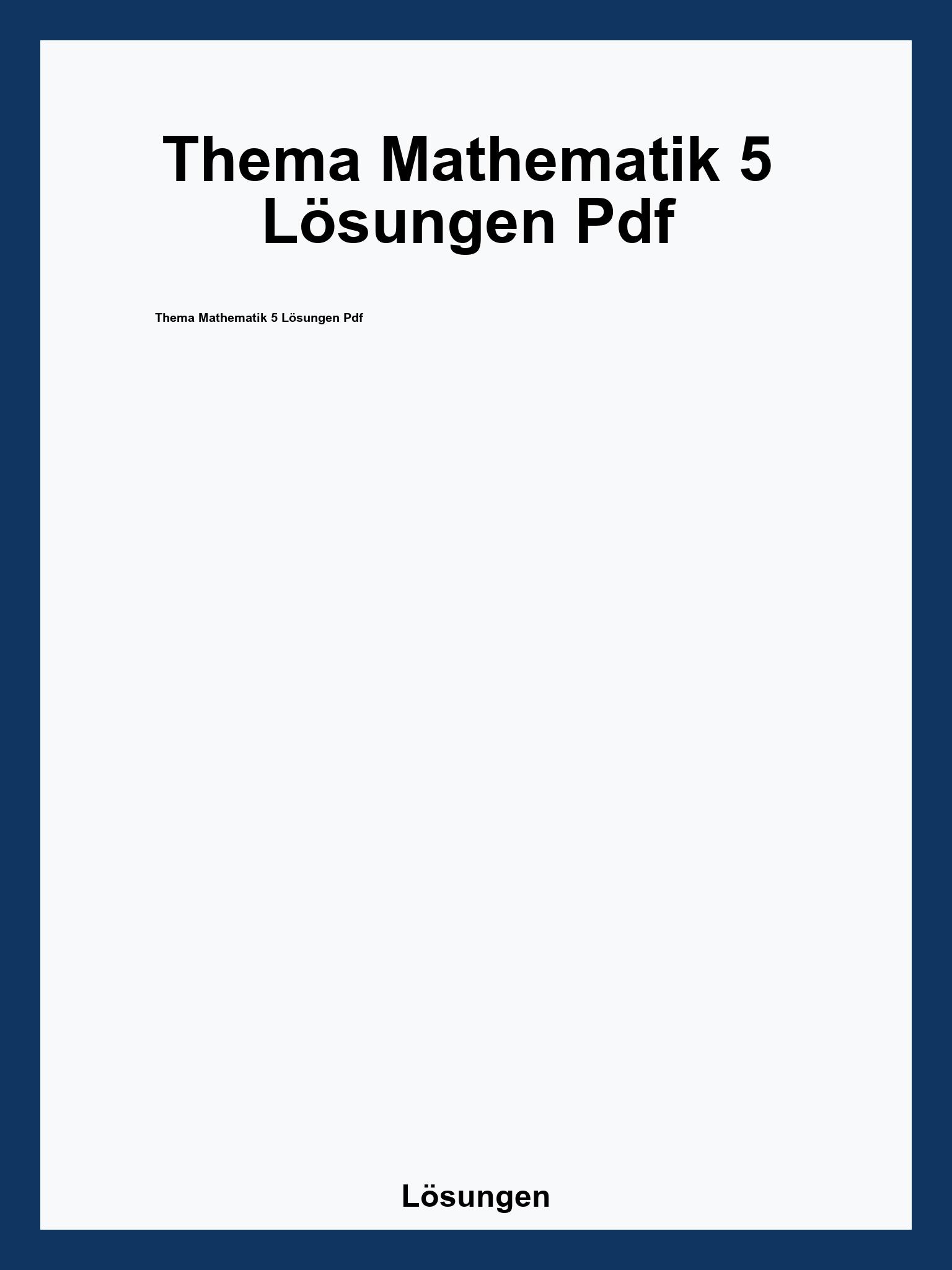 Thema Mathematik 5 Lösungen Pdf