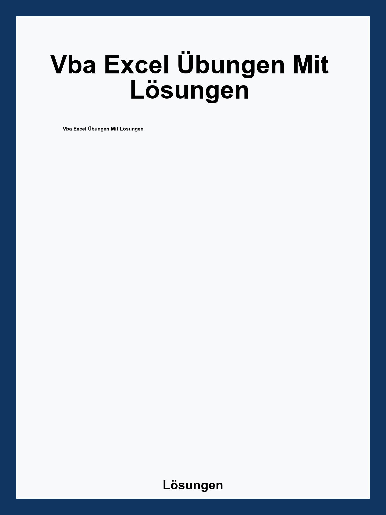 Vba Excel Übungen Mit Lösungen