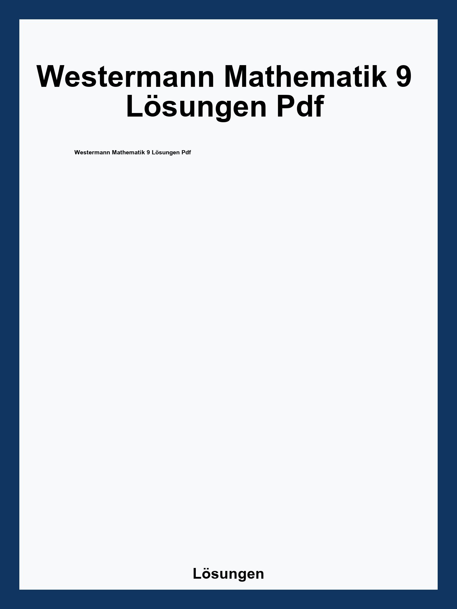 Westermann Mathematik 9 Lösungen Pdf